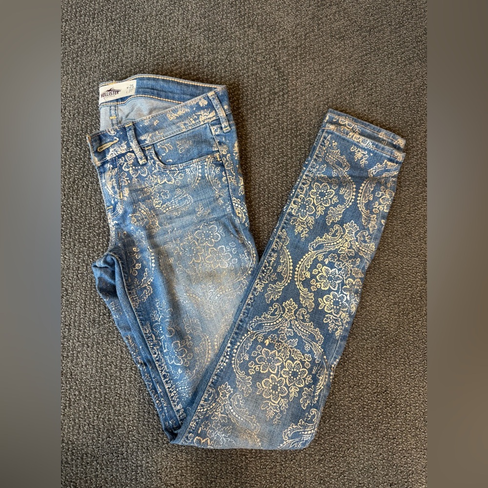Metallic Floral Gold Print Hollister Jeans
